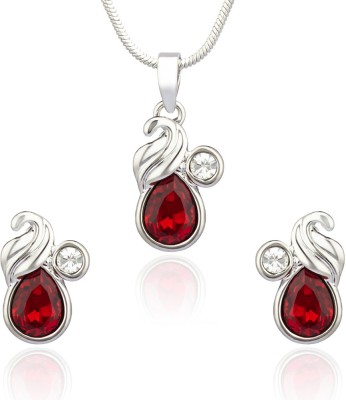 mahi Brass, Alloy Rhodium White, Red Jewellery Set(Pack of 1)