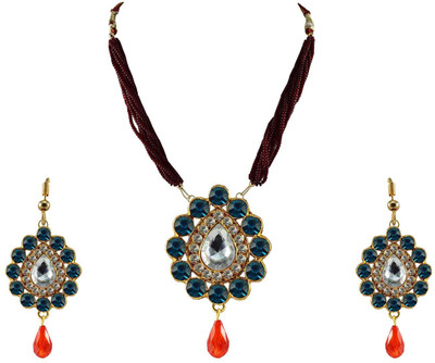 Vidhya Kangan Brass Gold-plated Turquoise Jewellery Set(Pack of 3)
