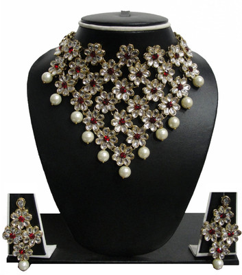 Zaveri Pearls Alloy Jewel Set(Red, White)