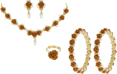 

Nisa Pearls & Jewellery Alloy Jewel Set(Gold, Brown)