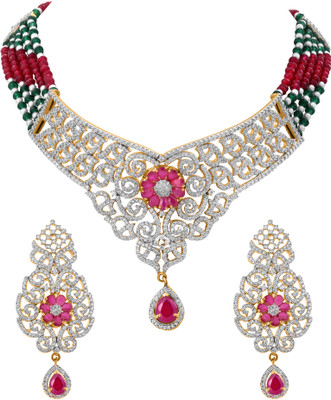 

Alysa Silver, Alloy Jewel Set(Silver, Red, Green)