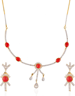 Be You Brass Rhodium Red Jewellery Set(Pack of 1)