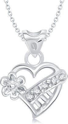 86% OFF on Vina Fashion Jewellery Heart Shape diamond couple Valentine Lily Flower Rhodium Plated for Women & Girls Cubic Zirconia Alloy Pendant