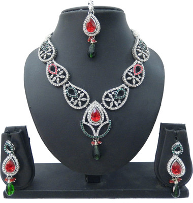 

Shree Bhawani Art Jewellery Alloy Jewel Set(Red, Green)