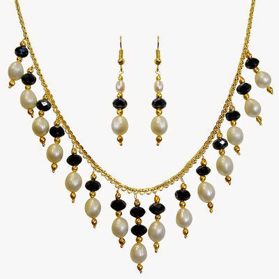 Nisa Pearls & Jewellery Mother of Pearl Jewel Set(Black, White)