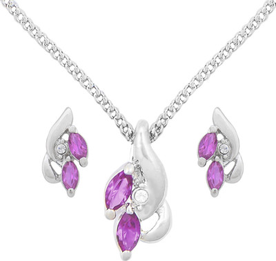 Shining Jewel Brass Gold-plated Pink Jewellery Set(Pack of 1)