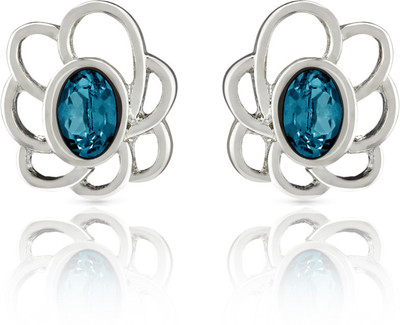 mahi Blue Oval Floral Swarovski Crystal Alloy, Brass Stud Earring