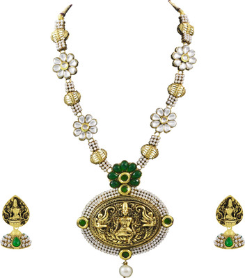 

Zaveri Pearls Zinc Jewel Set(Gold, Green, White)
