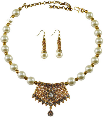 Vidhya Kangan Brass Gold-plated White Jewellery Set(Pack of 3)