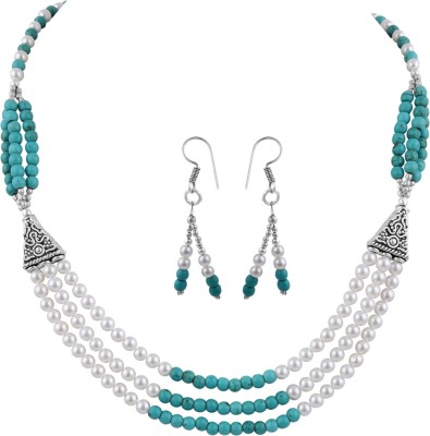Pearlz Ocean Alloy Silver White, Turquoise Jewellery Set(Pack of 1)
