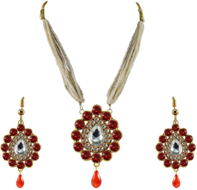 Vidhya Kangan Brass Gold-plated Red Jewellery Set(Pack of 3)