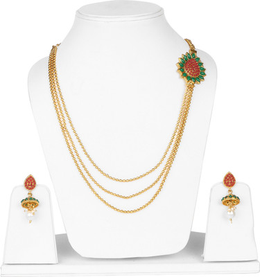 Johareez Brass Gold-plated Pink Jewellery Set(Pack of 1)