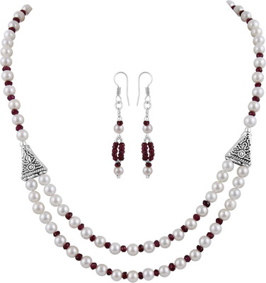 Pearlz Ocean Alloy Silver White, Red Jewellery Set(Pack of 1)