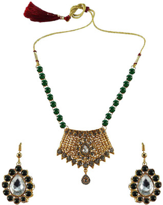 Vidhya Kangan Brass Gold-plated Turquoise Jewellery Set(Pack of 3)