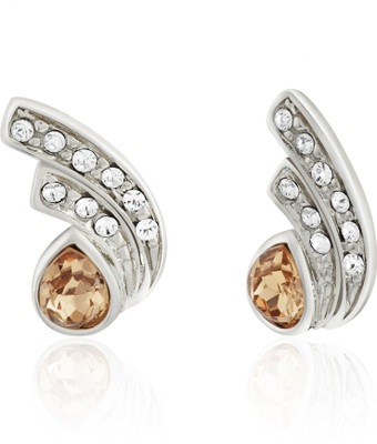 mahi Golden Peacock Feather Swarovski Crystal Alloy, Brass Stud Earring