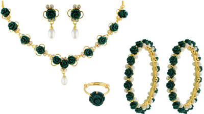 

Nisa Pearls & Jewellery Alloy Jewel Set(Gold, Green)