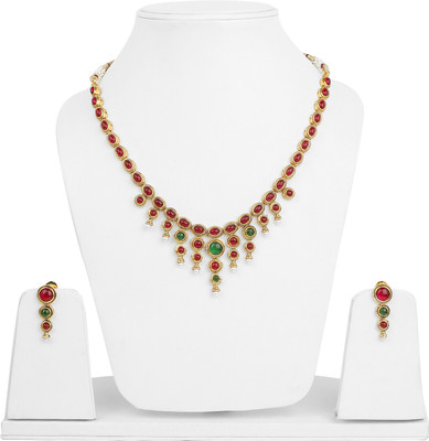 Johareez Brass Gold-plated Pink Jewellery Set(Pack of 1)