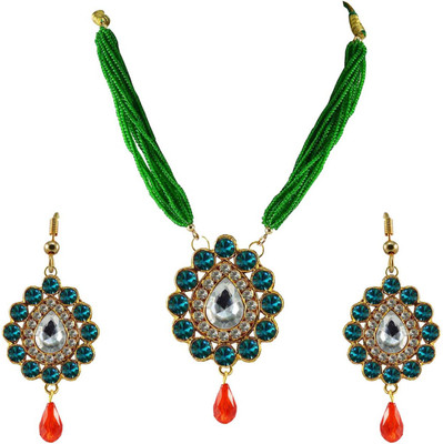 Vidhya Kangan Brass Gold-plated Turquoise Jewellery Set(Pack of 3)