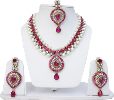Lucky Jewellery Alloy Pink Jewellery Set(Pack of 1)