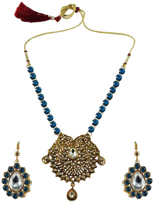 Vidhya Kangan Brass Gold-plated Turquoise Jewellery Set(Pack of 3)