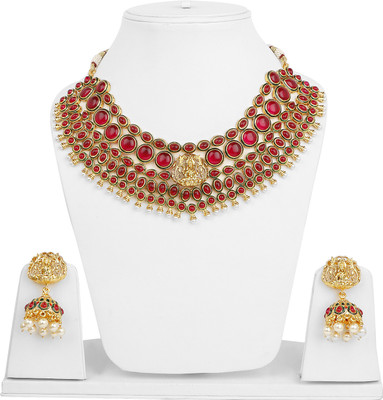 Johareez Brass Gold-plated Pink Jewellery Set(Pack of 1)