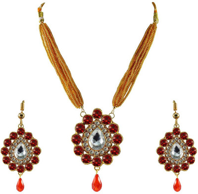 Vidhya Kangan Brass Gold-plated Red Jewellery Set(Pack of 3)