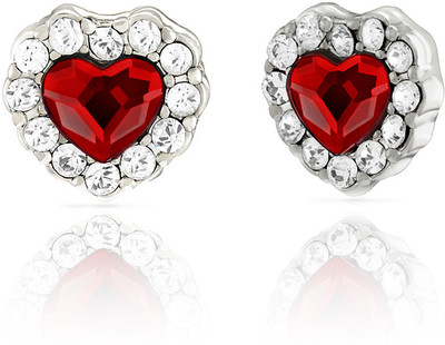 mahi Red Titanic Heart Swarovski Crystal Alloy, Brass Stud Earring