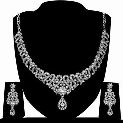 

Zaveri Pearls Zinc Jewel Set(White, Silver)
