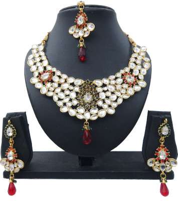 

Shree Bhawani Art Jewellery Alloy Jewel Set(Red, Green)