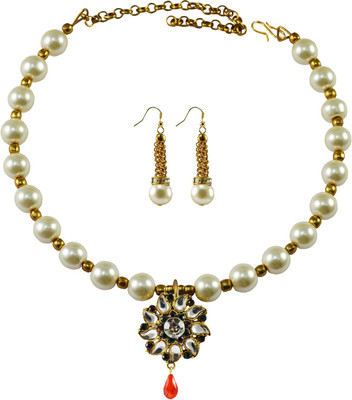 Vidhya Kangan Brass Gold-plated White Jewellery Set(Pack of 3)
