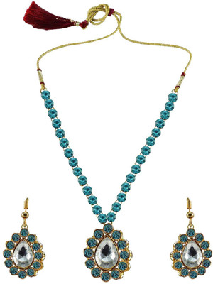Vidhya Kangan Brass Gold-plated Turquoise Jewellery Set(Pack of 3)