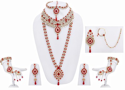 Lucky Jewellery Alloy Gold-plated Red Jewellery Set(Pack of 1)