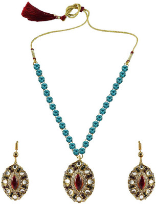 Vidhya Kangan Brass Gold-plated Turquoise Jewellery Set(Pack of 3)