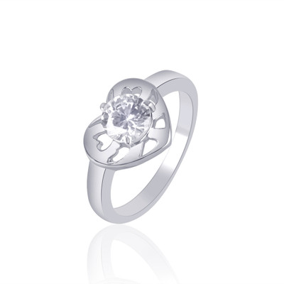 VK Jewels Dil Shape Solitaire Rhodium Plated Alloy Cubic Zirconia Ring