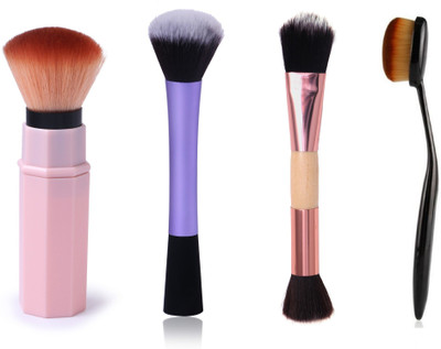 

Kelley Retractable Compact Cosmetic Make Up Brush, Expert Base Flawless Face Foundation Blush Brush, Bamboo Double-Ended Contouring Brush, Make Up Foundation Powder Concealer Oval Blending Brush (Set Of 4)(Pack of 4)