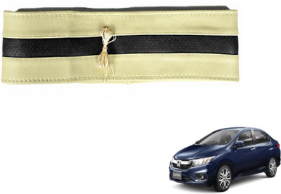 MOCKHE Hand Stiched Steering Cover For Honda New City(Beige, Black, Leatherite)