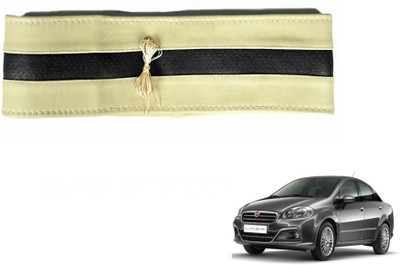MOCKHE Hand Stiched Steering Cover For Fiat Linea(Beige, Black, Leatherite)
