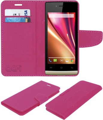 ACM Flip Cover for Lava Iris 404 Flair(Pink, Cases with Holder, Pack of: 1)