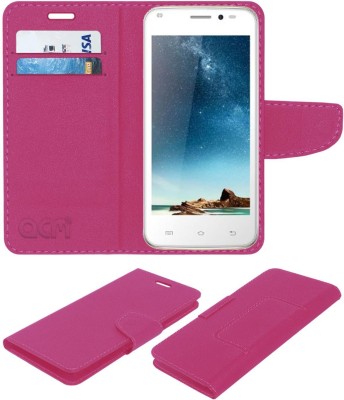 ACM Flip Cover for Intex Aqua Q1+ Plus(Pink, Cases with Holder, Pack of: 1)