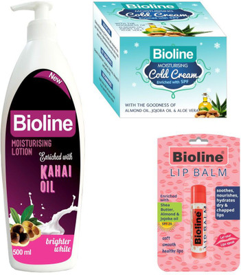 

Bioline Bodylotion Kahaioil 500ml + Cold Cream 50g + Lip Balm(Set of 3)