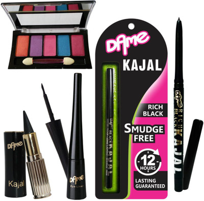 

Dame Eye Shadow 5 Shades + Eye Liner + Kajal 4g + Pencil Kajal(Set of 4)