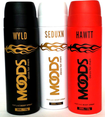 

Moods WYLD & SEDUXN & HAWTT (COMBO PACK) Perfume Body Spray - For Men(600 ml, Pack of 3)