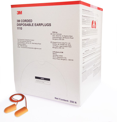 

Vezual 3M 1110 Disposable (Pack of 250) for Ear Safety Ear Plug & Nose Clip(Orange)