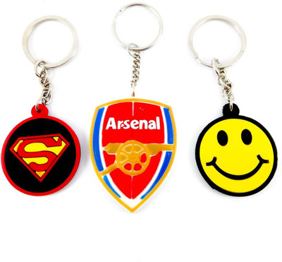 

ShopTop Combo Rubber keychain pack of 3 ( Arsenal, Smiley and Superman) Key Chain