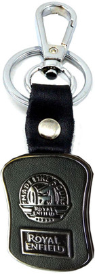 

Faynci Premium Quality Leather Keychain Compatible for Royal Enfield Logo with Chrome Metal Locking Key chain Key Chain