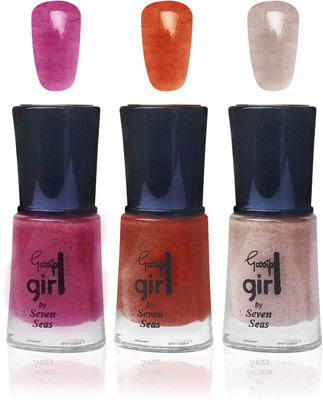 

seven seas gossip girl glitter cosmetics makeup nail polish fashion color orange skin brown pink combo set of 3 skin brown,pink,orange(Pack of 3)