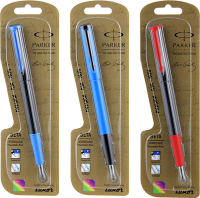 

Parker Beta Standard (1 Black & Blue parts + 1 Blue + 1 Black) CT ( Pack OF 3 ) Fountain Pen