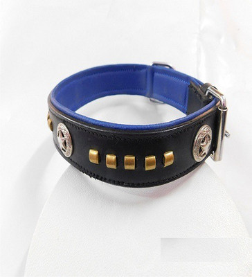 

Skora High quality Leather padded Fancy Dog Collar For Medium &  breed Dog Neck Size- 19-24 Inch (adjustable).Black Dog Everyday Collar(, Black, Blue