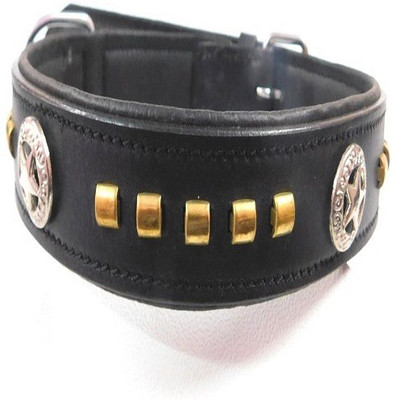 

Skora Export quality 100% geniune Leather Dog collar for Medium&  breed dog collar Neck Size: 19"-23" (Black) Dog Head Collar(, Black