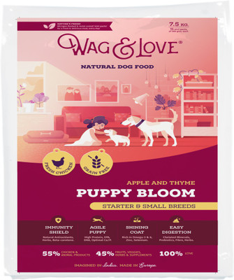 

Wagandlove Natural Dry Dog Food, Puppy Bloom for Small & Medium Breed Puppy Chicken, Fruit, Meat 7.5 kg Dry Dog Food(Pack of 15)